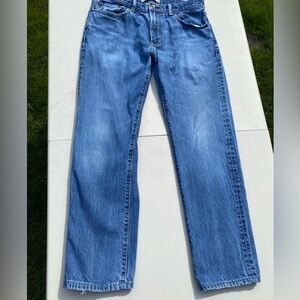 Uniqlo men’s straight blue jeans size 34x32 100% cotton manufactured fading EUC